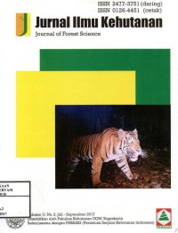 Image of Jurnal Ilmu Kehutanan Volume 11 No.2 Juli - September 2017 : Tigers and their prey in Bukit Rimbang Bukit Baling:Abundance baseline for effective wildlife reserve management, Penggunaan citra satelit untuk mengetahui persebaran Dacrycarpus Imbricatus (Blume) De Laub. di bukit Tapak cagar alam batukahu Bali, Tipologi dan kerawanan korupsi sektor kehutanan di Indonesia, Model pengelolaan ternak di sekitar hutan gunung mutis dan dampaknya terhadap kelestarian hutan, Variasi karakter pembungaan antar varian dan ras lahan cendana sepanjang gradien geografis di gunung sewu, Keragaman fenotipik buah dan daya perkecambahan benih swietenia macrophylla king dari beberapa populasi di Indonesia, Karyomorfologi dan jumlah kromosom empat grup Gyrinops versteegii (Gilg) domke di Lombok, Dekomposisi serasah dan keanekaragaman makrofauna tanah pada hutan tanaman industri nyawai (ficus variegate blume), Keanekaragaman potensi regenerasi vegetasi pada hutan rawa gambut:studi kasus di kawasan hutan dengan tujuan khusus (KHDTK) Tumbang nusa Kalimantan Tengah, Kemelimpahan dan struktur tingkat trofik serangga pada tingkat perkembangan agroforestri jati yang berbeda di Nglanggeran Gunungkidul Yogyakarta