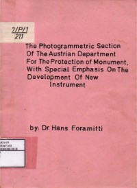 Image of The Photogrammetric Section of The Austrian Department For The Protection of Monument, With Special Emphasis on The Development of New Instrument