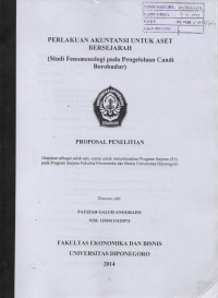 Image of Perlakuan akuntasi untuk aset bersejarah ( studi fenomenologi pada pengelolaan Candi Borobudur) : Proposal penelitian