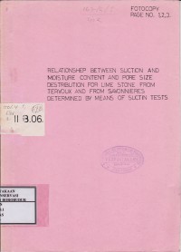Image of Relationshep Between Suction and Moisture Content and Pore Size Destribution For Lime Stone From Tervoux and From Savonnieres Determined by Means of Suctin Tests